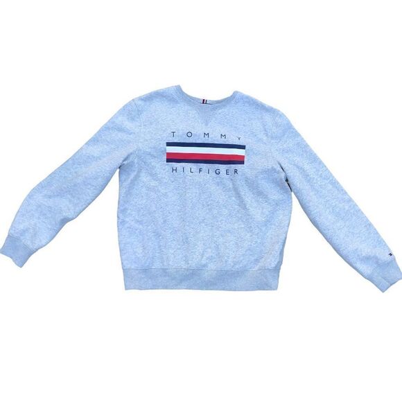 TOMMY Hilfiger Sweater Medium Gray Big Logo - Picture 1 of 5